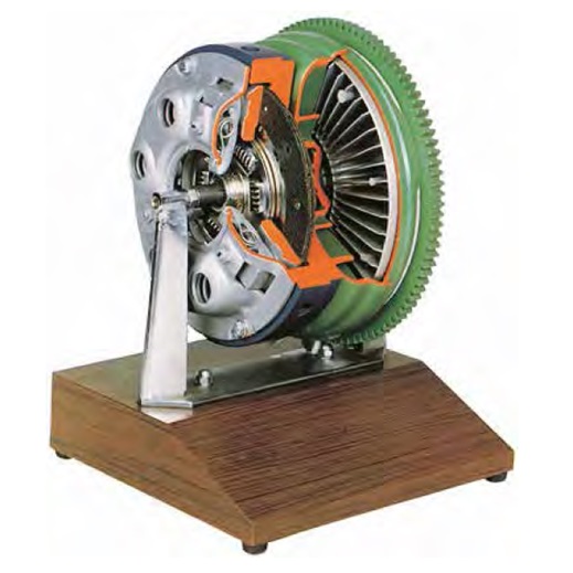 matériel pédagogique : Modèle en coupe d'un embrayage double (hydraulique + mécanique) pour véhicule automobile