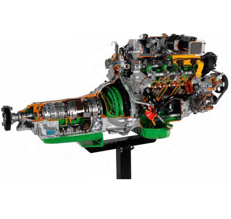 matériel pédagogique : Modèle en coupe d'un moteur à 8 cylindres en V à essence