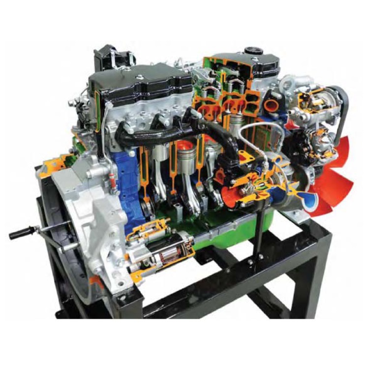 matériel pédagogique : Modèle en coupe d'un moteur turbo diesel 6 cylindres de camion à injection COMMON RAIL