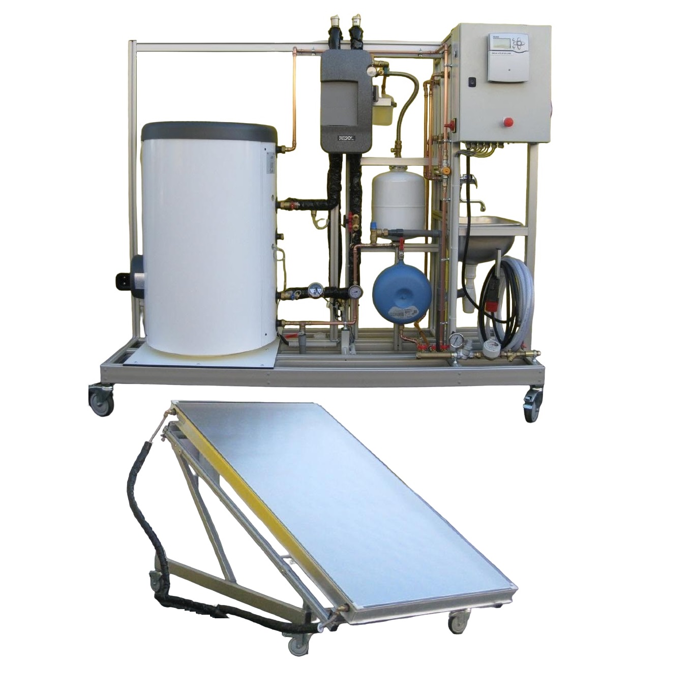 matériel pédagogique : Chauffe-eau solaire didactique pour production d'eau chaude sanitaire