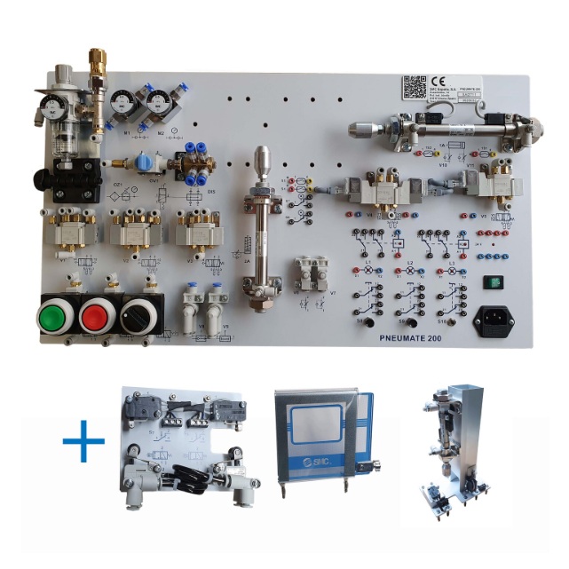 mat&eacute;riel p&eacute;dagogique : Platine didactique d'initiation à la pneumatique et l'électropneumatique avec accessoires